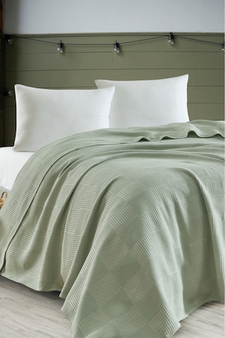 Battal Boy %100 Pamuk Pike Örtü 230x240cm Karo Desenli Çağlayeşili Weave Serisi Çağlayeşili