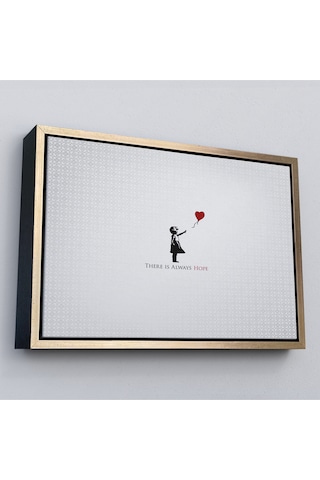 Çerçeveli Banksy Kırmızı Balonlu Kızın'ın Her Zaman Umut Vardır Yazılı Tablosu-5012