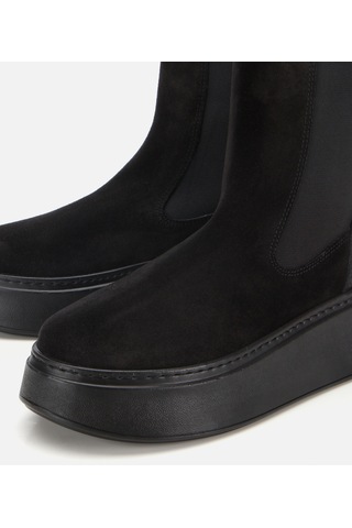 Hotiç Kadın Süet Deri Siyah Lastik Detaylı Kalın Tabanlı Düz Bot 01boh317830a100 01boh317830a100 Siyah