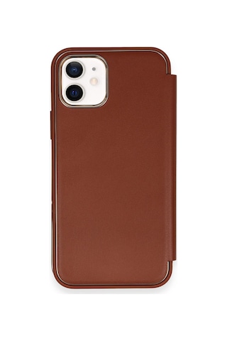 İphone 12 Kılıf Dolpin Kapaklı - Kahverengi