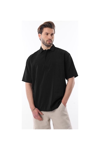 Madmext Siyah Oversize Rahat Kesim Kısa Kollu Gömlek 6744