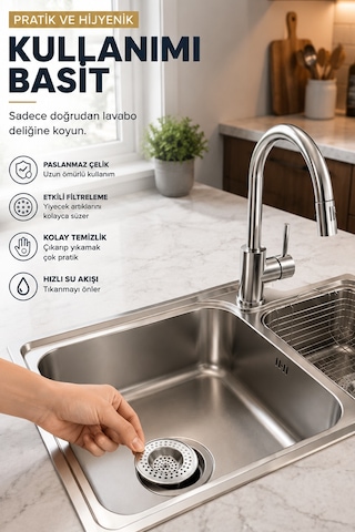 Paslanmaz Çelik Lavabo Gider Süzgeci Evye Süzgeci Kıl Saç Yemek Artığı Tutucu