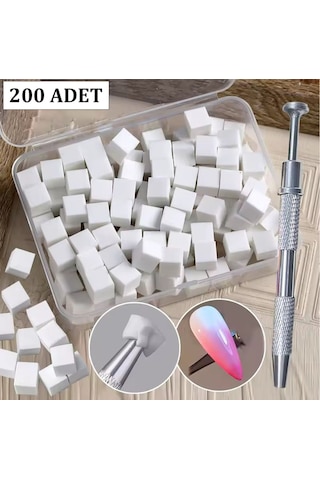 Nail Art Ombre Süngeri 200 Adet Beyaz Sünger + 1 Adet Metal Tutucu Set
