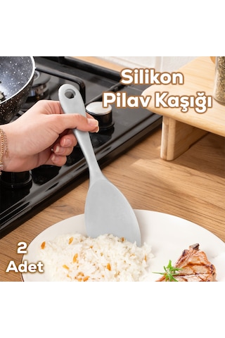 Porsima 5262-1 2 Li Sert Uçlu Silikon Pilav Kaşığı Kepçe Beyaz