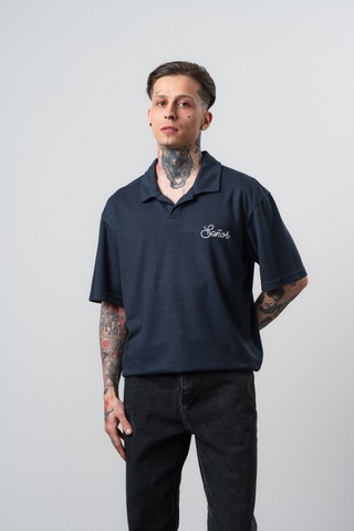 Respire Erkek Senor Yazılı Polo Yaka Regular Fit T-shirt Lacivert