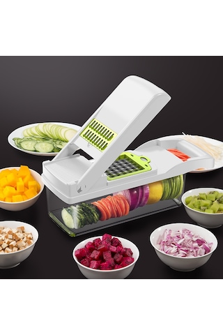 Teltree Mutfakta Kullanım İçin Çok Fonksiyonlu Kendine Has Tasarım Dilimleme-ince Kesme Aleti, 7 Bıçaklı Beyaz, Yumurta Akı Ayırıcı Hediyeli İngilizce Paket 7 Bıçaklı Beyaz Dilimli