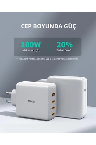 Aukey Pa-b7s-wh 100w Dört Bağlantı Noktalı Pd Gan Duvar Şarj Cihazı