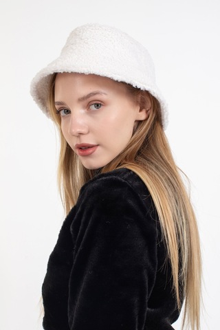 Ladycolor Şapka Kıvırcık Peluş Kumaş Bucket Modeli Krem Krem