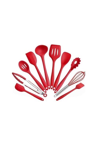 Novahub 10 Parçalı Kırmızı Silikon Mutfak Seti: Yapışmaz Pişirme Aletleri Kırmızı, Pratik Ve Dayanıklı Kırmızı
