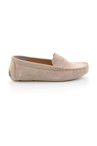Bambi Bej Hakiki Deri Kadın Loafer Ayakkabı K01045035702 Bej