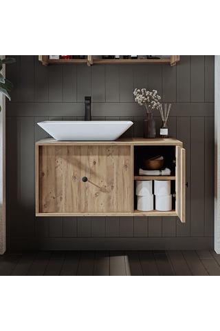 Gusto Ayaksız Lavabolu Mdf 90 Cm Çekmeceli Banyo Dolabı Atlantik Çam