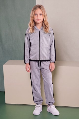 Panios Kids Kız Çocuk Şerit Detaylı Fermuarlı Kapüşonlu Çift Cepli Eşofman Takımı Gri