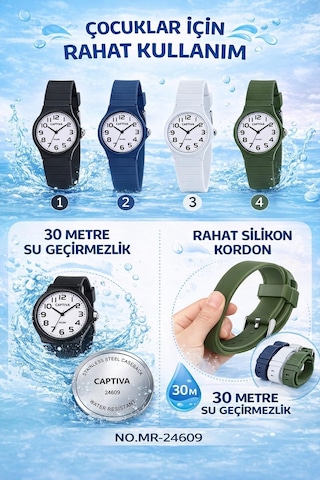 Captiva Analog Rakamlı 30 Mt Suya Dayanıklı Spor Çocuk Kol Saati Yn2026.m04 Beyaz