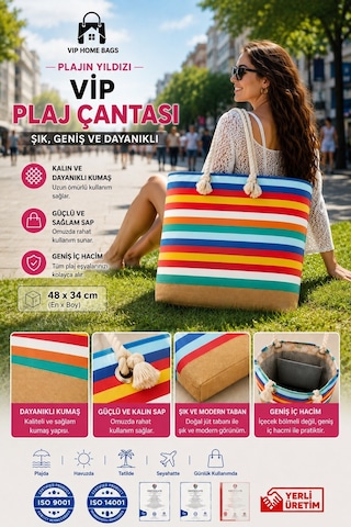 Plaj Çantası Vip Çanta El Ve Omuz Çantası Piknik Çantası-gökkuşağı Desenli