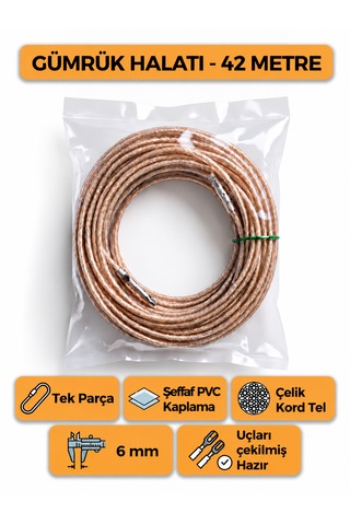 Tır Dorse Kamyon Konteyner Gümrük Halatı Galvanizli Çelik Tel 42 Metre 6mm