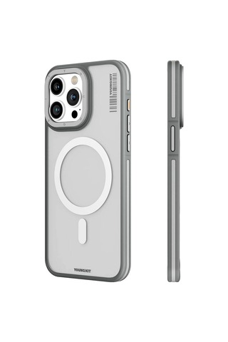 Apple Uyumlu iPhone 13 Pro Max Uyumlu Kılıf Magsafe Şarj Özellikli Youngkit Rock Sand Serisi Kapak Gri -