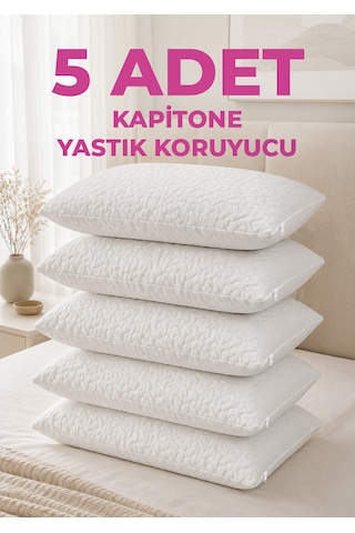 5 Adet Kapitone Yastık Alezi - Fermuarlı - 50x70cm - Nonwoven Beyaz