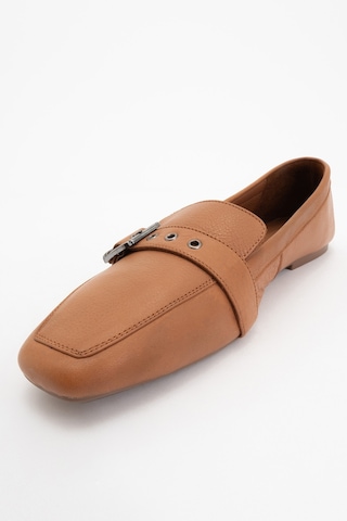 Luvishoes Luvi Shoes Perıwınkle Taba Cilt Hakiki Deri Kemerli Kadın Loafer Ayakkabı Taba Deri