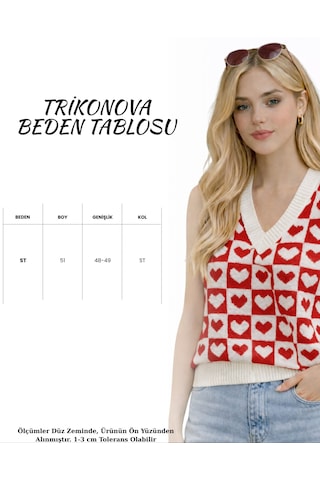 Trikonova Kalpli V Yaka Regular Kadın Süveter Kırmızı
