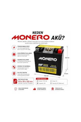 Honda Spacy Aküsü Ytx7l-bs 12v 7ah Bakımsız Mf Akü Monero