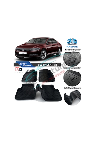 Volkswagen Passat B8 Havuzlu 3D Paspas Niken Siyah 2015 Sonrası