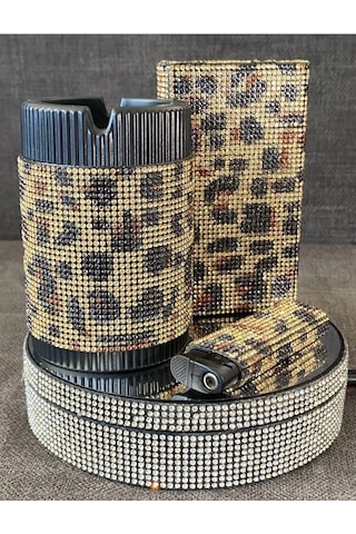 Gold Leopar Sigara Kutusu Küllük Ve Çakmak Seti Gold - Siyah