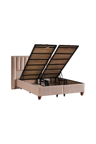 Hades Lüks Baza Ve Başlık Seti 150x200 Cm Çift Kişilik Baza Ve Başlık Takımı Krem Özel Kumaş
