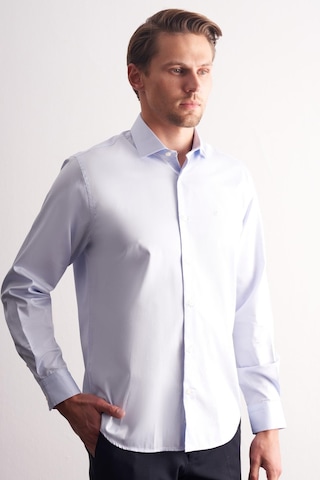 İmza Açık Mavi Yarım İtalyan Yaka Saten Uzun Kol Premium Slim Fit %100 Pamuk Gömlek 1004255195 Açık Mavi