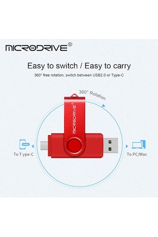 Novahub Metal Otg 2-in-1 Tip C Kalem Sürücü 128 Gb Usb Bellek Çubuğu 4-128 Gb Kırmızı Mikrodrive Uk016g1226
