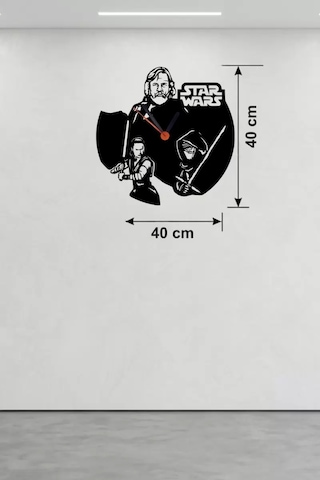 Star Wars Temalı Ahşap Duvar Saati - 40x40 Cm Lazer Kesim Dekoratif Diğer