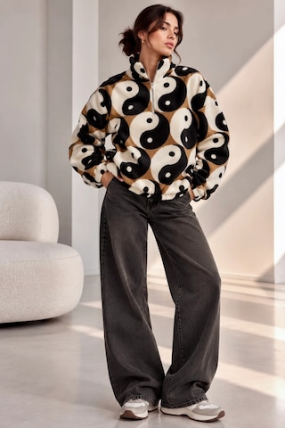 Bbbutikbasic Dik Yaka Yarım Fermuarlı Desenli Polar Sweatshirt My3535 Denge