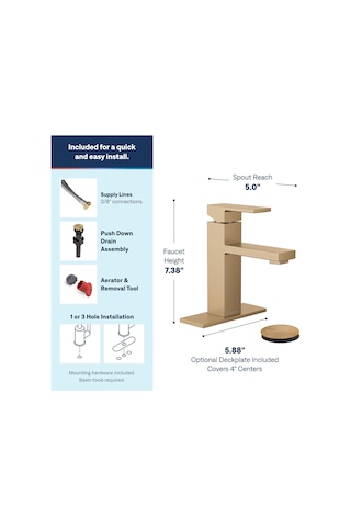Moen Revyl Bronz Altın Tek Kolu Tek Delikli Modern Banyo Lavabo B Diğer