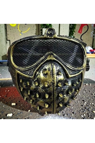 Gold Gotik Punk Maskesi Cadılar Bayramı Korku Maskesi Halloween Mask Gold Gotik Punk Gaz Maskesi