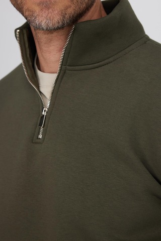 Tudors Unisex Relax Fit Rahat Kesim Pamuklu İçi Polarlı Yarım Fermuarlı Haki Dik Yaka Sweatshirt-35153 Haki