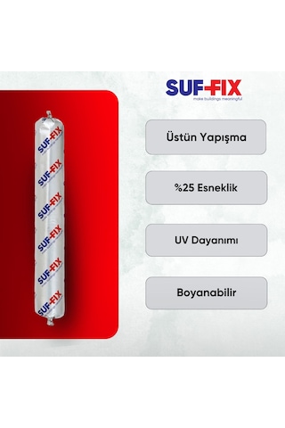 Suf-fix Pu 40 Sosis Mastik 600ml - Poliüretan İnşaat Ve Dış Cephe Mastiği Sosis Silikon Alüminyum Gri