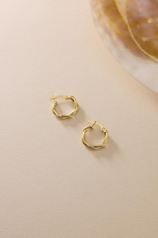 925 Ayar Gümüş Gold Kaplama Minimal 15 Mm Halka Çift Sarmal Şarnel Küpe Altın