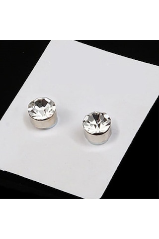 Beyaz Zirkon Taşlı 6 Mm Mıknatıslı Deliksiz Küpe 1 Çift Manyetik Fake Küpe