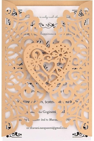 Xindoker 10 Adet Gümüş Altın Kalp Desenli Davetiye Kılıfı - Düğün, Doğum Günü, Toplantı İçin Tahta Kağıt Üretimli Davet Kartı D126