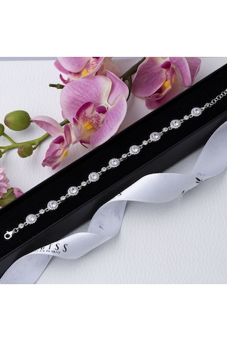 Yuvarlak Zirkon Taşlı Model-3 925 Ayar Gümüş Kadın Bileklik Gümüş