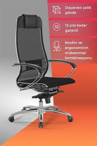 Samurai Ergonomik Koltuk Bel Destekli, Tekerlekli, Krom Ayaklı, Siyah, Fileli Yönetici Koltuğu -5.2.1.49 Çok Renkli