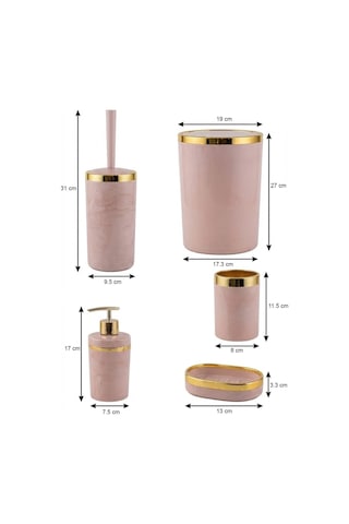 Makri Home Banyo Seti 5'li,akrilik-çöpkovası,wc Fırçalık,sıvı Sabunluk,diş Fırçalık,el Sabunluk,gold Renk Detay Somon
