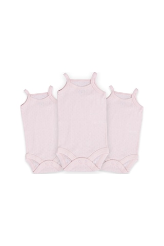 Novibaby 3'lü 6-9 Ay Jakarlı İp Askılı Pembe Bebek Atlet Body Zıbın Çıtçıtlı 100% Pamuk Pembe