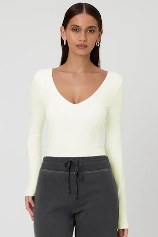 Madmext Beyaz V Yaka Uzun Kol Esnek Kumaş Bodysuit Mg2132-beyaz Beyaz