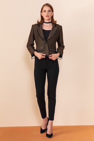 Serpil Exclusive Kadın Püskül Detaylı Kısa Blazer Ceket Kahve
