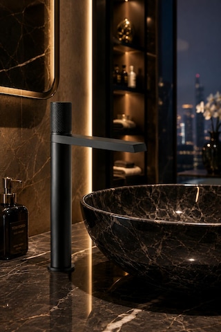 Fontana Fk-9125 Mat Siyah Yüksek Lavabo Bataryası Şık Tasarımlı Siyah Lavabo Bataryası