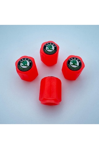 Skoda Octavia İle Uyumlu Logolu Kırmızı Fosforlu Gece Parlayan Sibop Kapağı Set