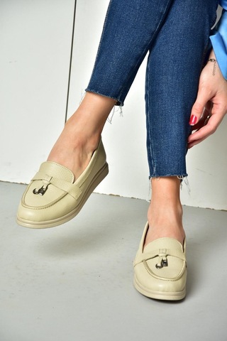 Fox Shoes P555014103 Bej Hakiki Deri Kadın Ayakkabı Bej