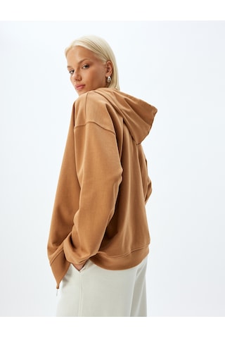 Koton Fermuarlı Kapşonlu Sweatshirt Uzun Kollu Üç İplik Pamuklu Deve Tüyü 5wak10225ek Taba