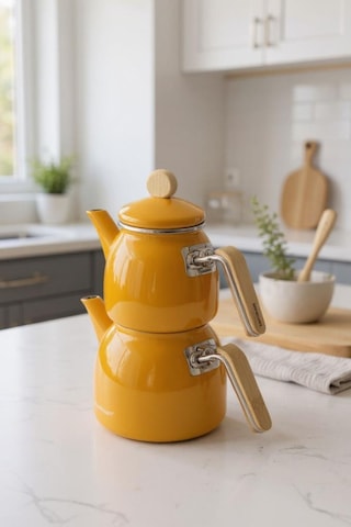 Sultan - Bambu Kulplu Çaydanlık Takımı Hardal Diğer