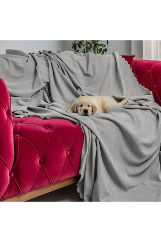 Kaymaz Koltuk Örtüsü Çift Taraflı Mikrofiber Şönil 175x350 Cm Xl- Kurşun Kedi Köpek Ve Çocuk Dostu N